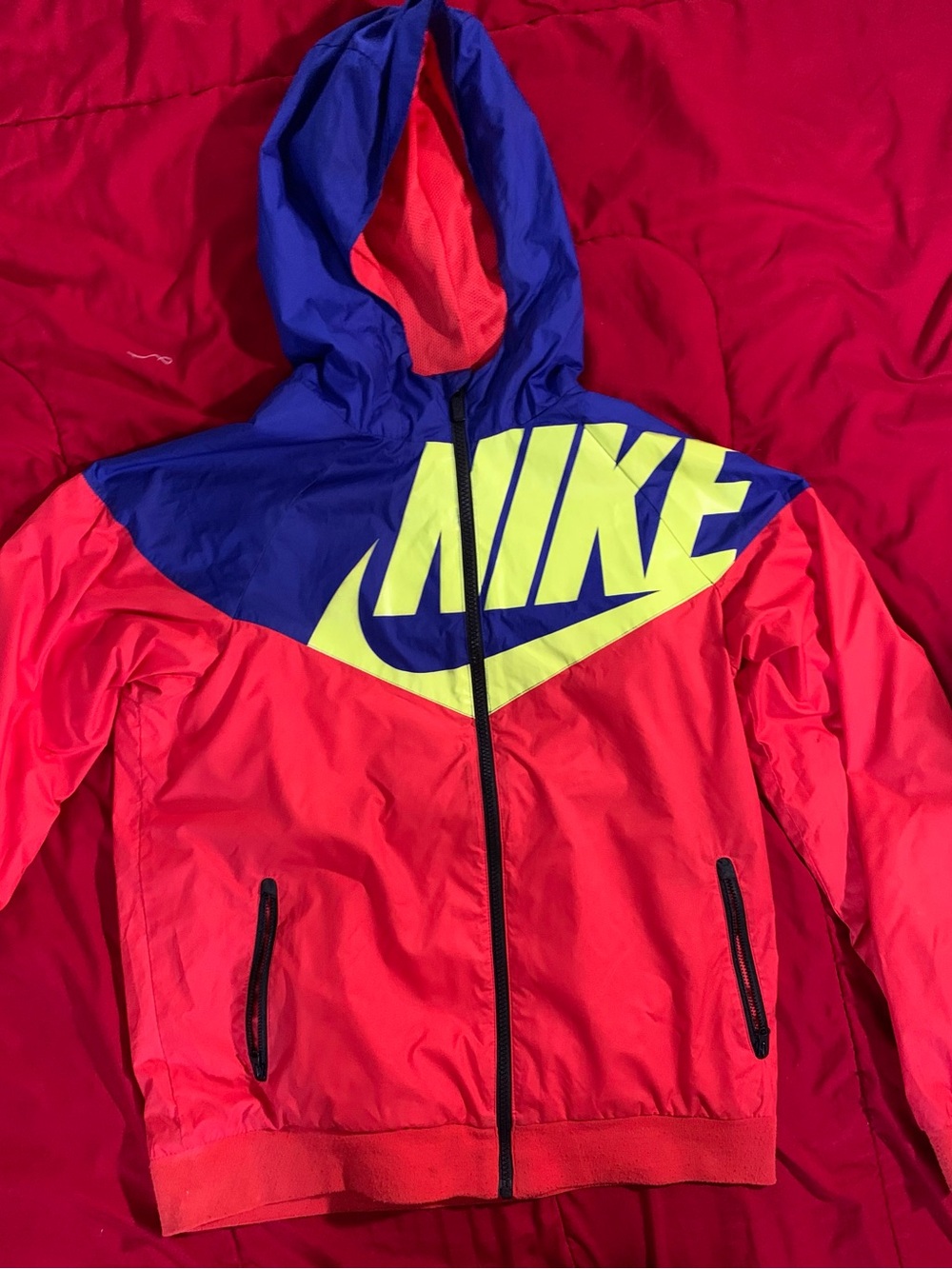 Nike Kids Windbreaker Jacket in Red, Blue & Neon Yellow